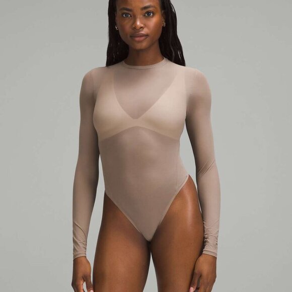 NWT Lululemon Wundermost Nulu Mesh Long-Sleeve Crewneck Bodysuit Taupetastic - Picture 1 of 9